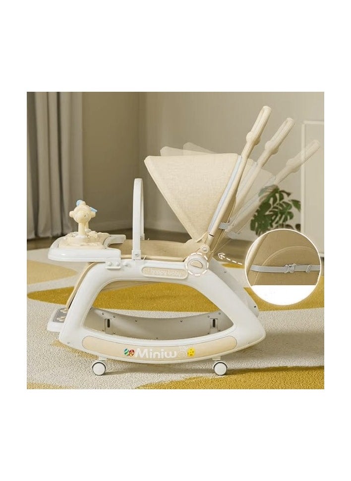 5-in-1 Baby Rocking Chair with Hanging Toys – Reclining Booster Seat with Music, Wheels & Food Tray for Infants and Toddlers (0–2 Years)
