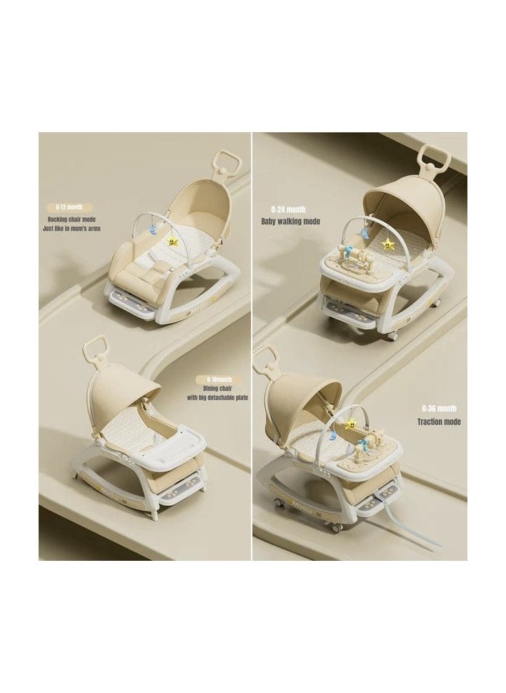 5-in-1 Baby Rocking Chair with Hanging Toys – Reclining Booster Seat with Music, Wheels & Food Tray for Infants and Toddlers (0–2 Years)