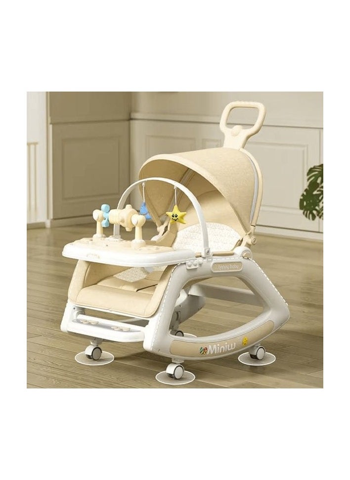 5-in-1 Baby Rocking Chair with Hanging Toys – Reclining Booster Seat with Music, Wheels & Food Tray for Infants and Toddlers (0–2 Years)