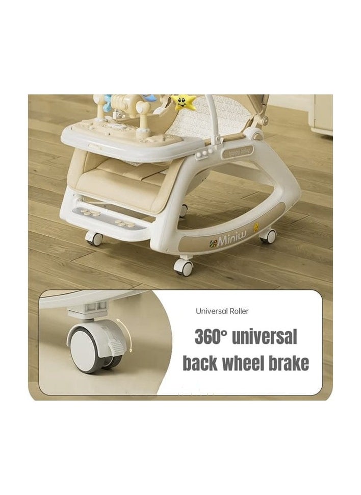5-in-1 Baby Rocking Chair with Hanging Toys – Reclining Booster Seat with Music, Wheels & Food Tray for Infants and Toddlers (0–2 Years)