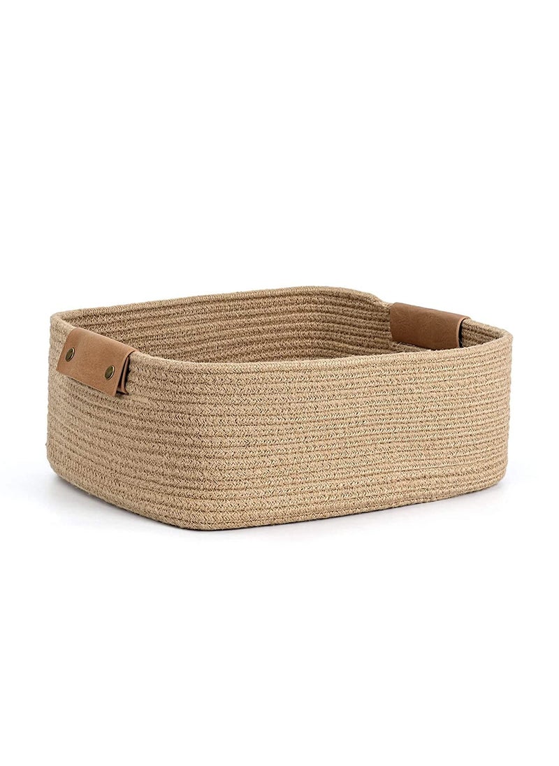 Cotton Woven Basket with Handles for Shelves Toys Book Cloth Basket for organizing Nursery Cube Bin Decorative Storage Organizer for Living Room Bathroom by Wisdom Decor