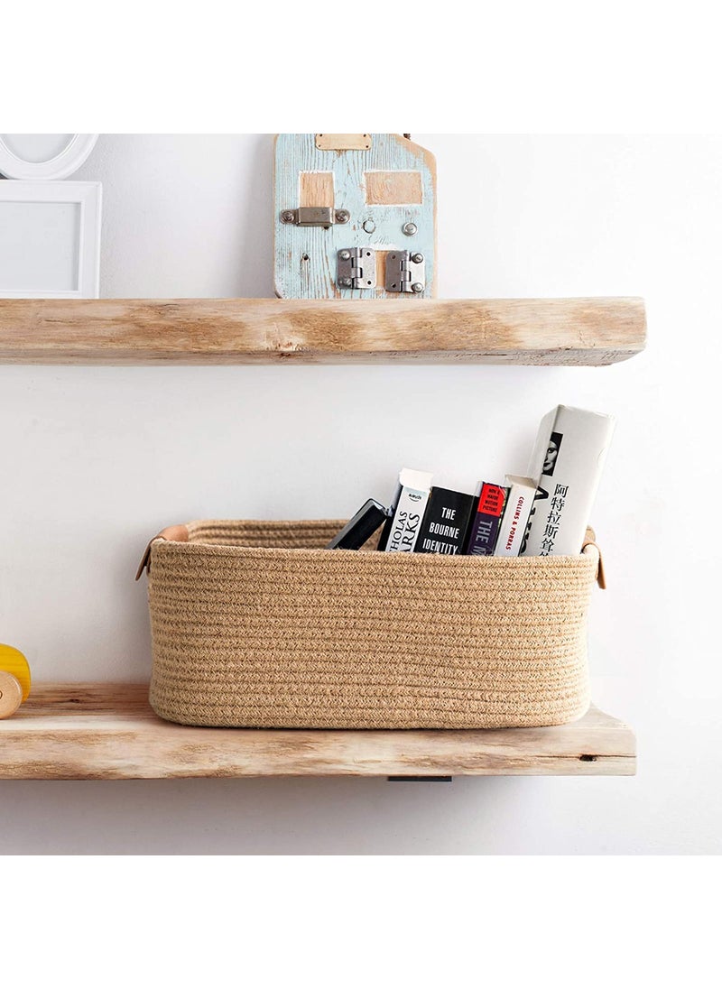 Cotton Woven Basket with Handles for Shelves Toys Book Cloth Basket for organizing Nursery Cube Bin Decorative Storage Organizer for Living Room Bathroom by Wisdom Decor