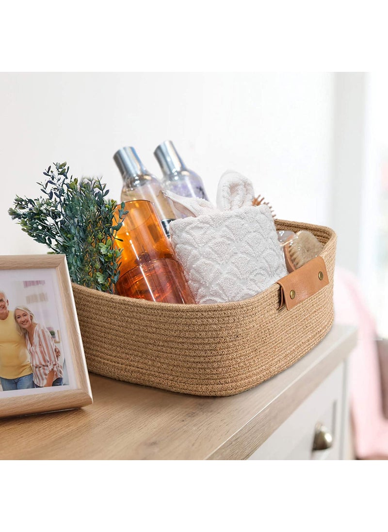 Cotton Woven Basket with Handles for Shelves Toys Book Cloth Basket for organizing Nursery Cube Bin Decorative Storage Organizer for Living Room Bathroom by Wisdom Decor