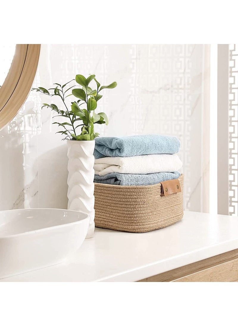 Cotton Woven Basket with Handles for Shelves Toys Book Cloth Basket for organizing Nursery Cube Bin Decorative Storage Organizer for Living Room Bathroom by Wisdom Decor