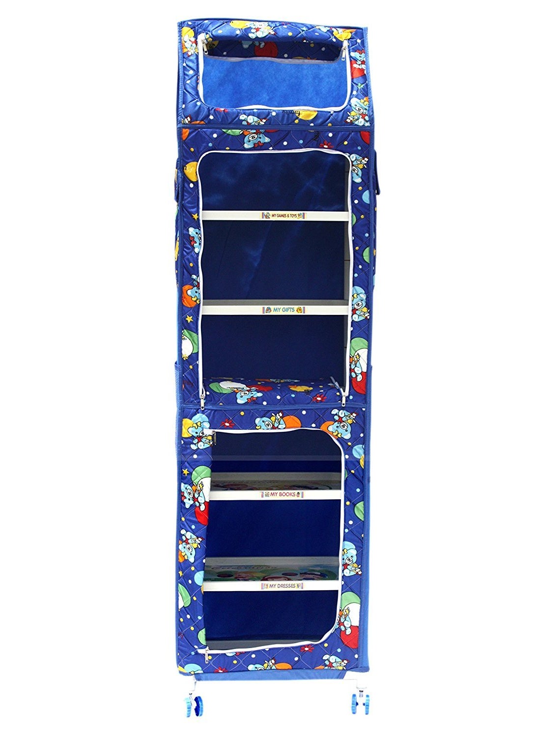 Babyjoys Foldable Almirah Plastic with 7 Trays Racks Multipurpose Toy Box Blue Cabinet Cupboard for Kids Room