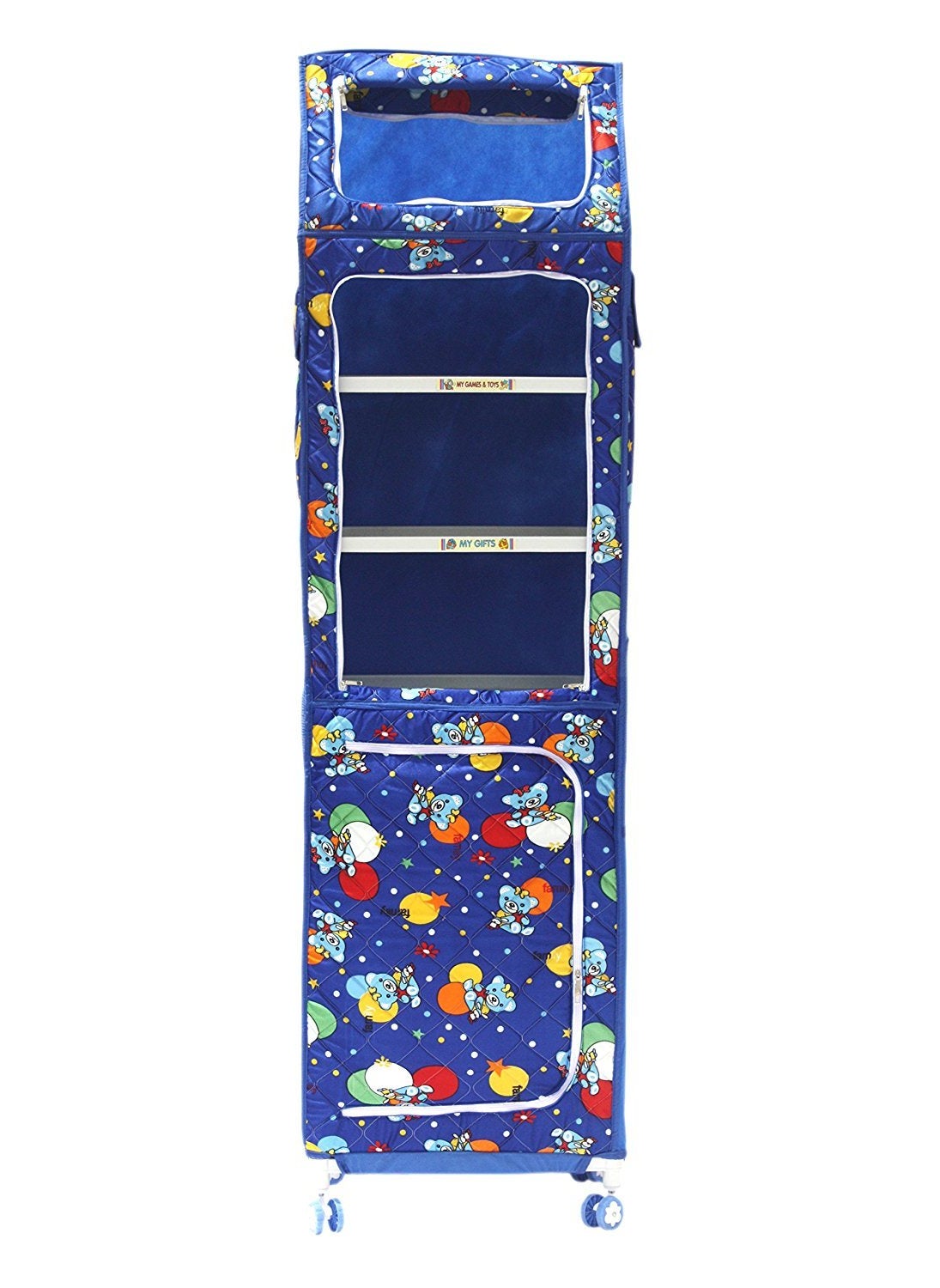 Babyjoys Foldable Almirah Plastic with 7 Trays Racks Multipurpose Toy Box Blue Cabinet Cupboard for Kids Room
