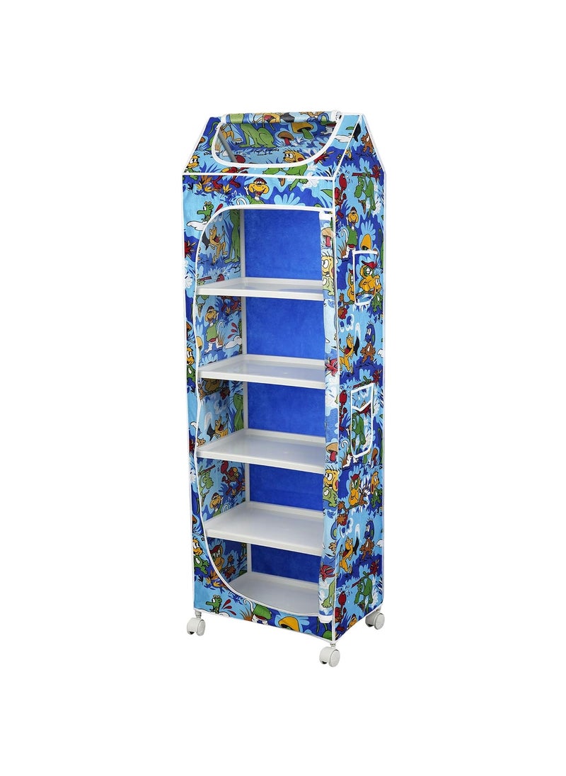 Little Ones 6 Plastic Shelves Foldable Baby Storage Box Made in India ISI Certified Unbreakable Material Steel Structure Jungle Blue H6AB
