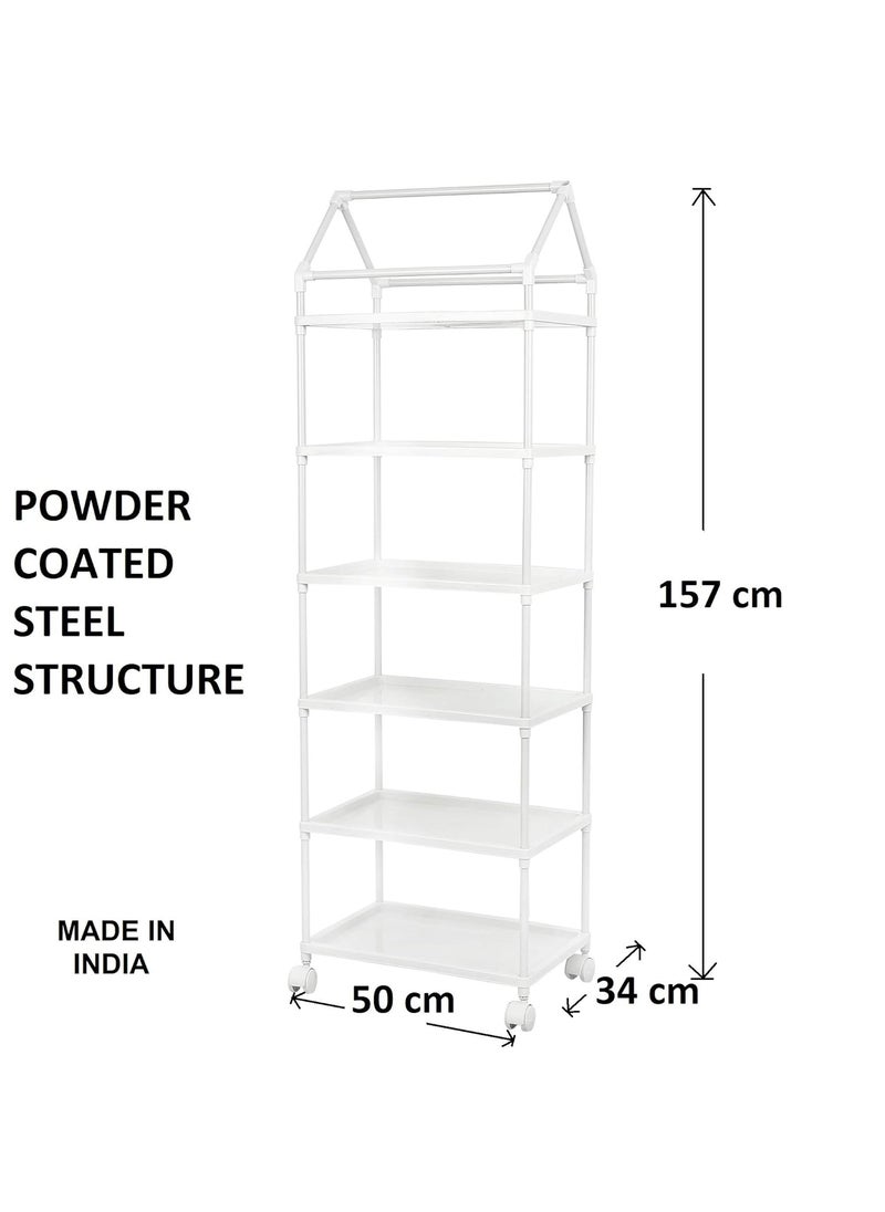 Little Ones 6 Plastic Shelves Foldable Baby Storage Box Made in India ISI Certified Unbreakable Material Steel Structure Jungle Blue H6AB