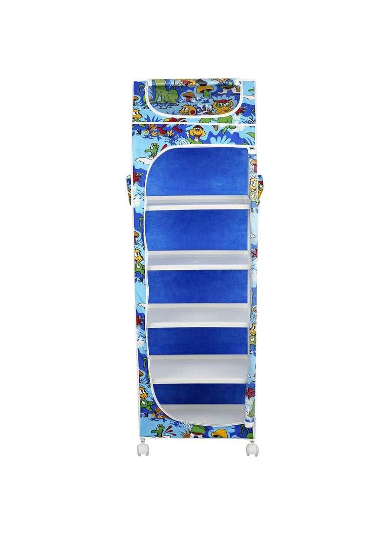 Little Ones 6 Plastic Shelves Foldable Baby Storage Box Made in India ISI Certified Unbreakable Material Steel Structure Jungle Blue H6AB