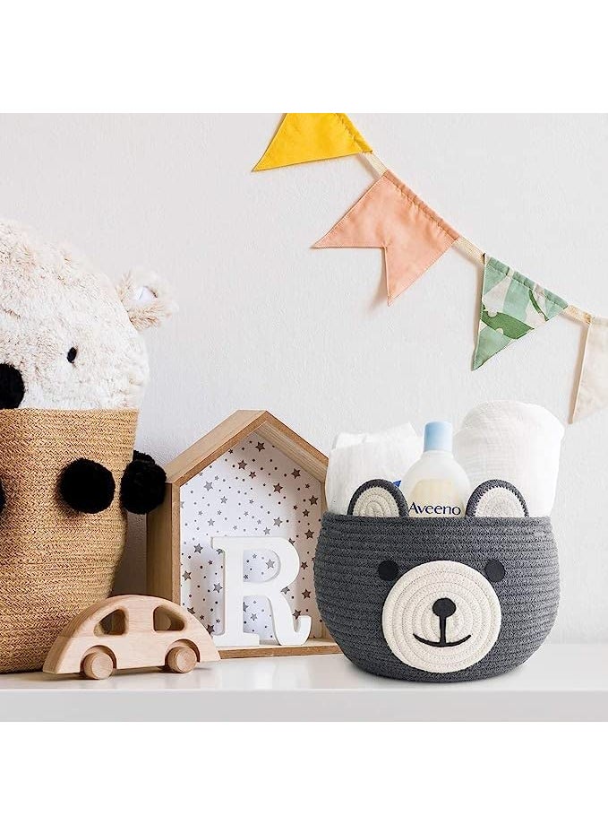 Wisdom Decor Cute Baby Bear Cotton Rope Basket Woven Storage Basket Baby Laundry Basket Nursery Organizers and Storage Baby Hamper Kids Basket Toy Bin Baby Gift Basket Medium Grey