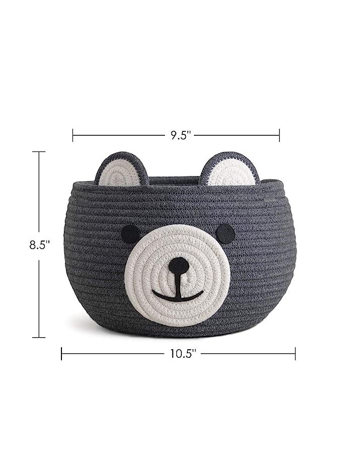 Wisdom Decor Cute Baby Bear Cotton Rope Basket Woven Storage Basket Baby Laundry Basket Nursery Organizers and Storage Baby Hamper Kids Basket Toy Bin Baby Gift Basket Medium Grey