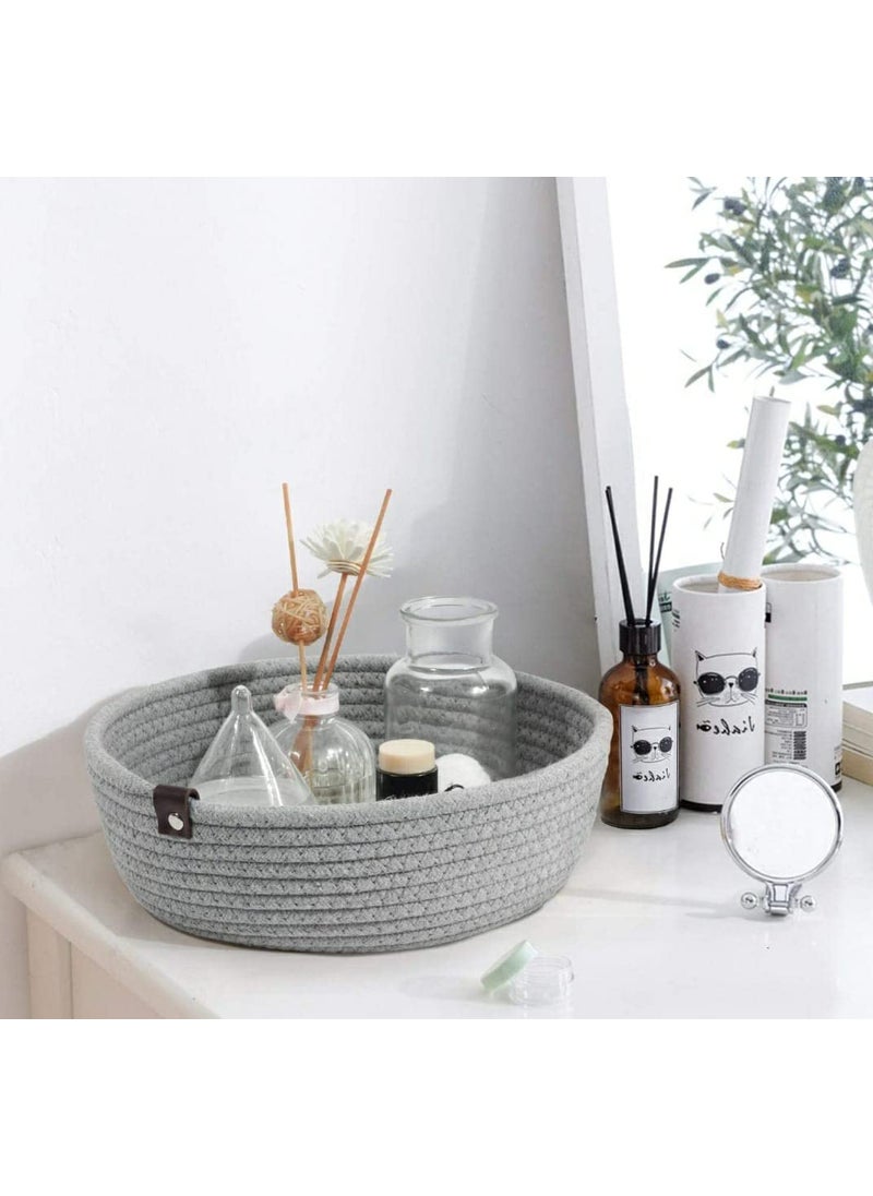 Wisdom Decor Small box mini rope paper storage Cotton basket woven laundry bag pink hamper baby nursery tray bucket organizer for kids toys fruits kitchen office shelf 3 Grey