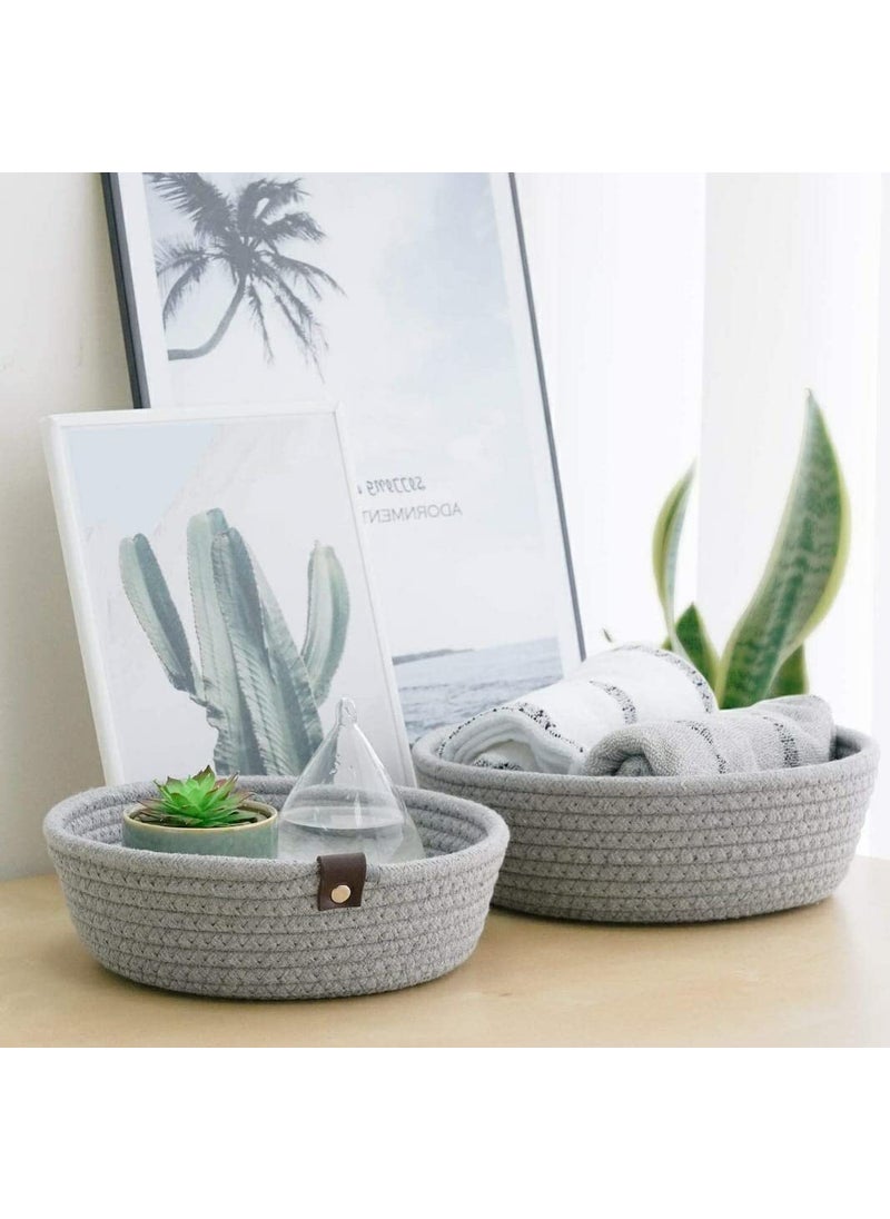 Wisdom Decor Small box mini rope paper storage Cotton basket woven laundry bag pink hamper baby nursery tray bucket organizer for kids toys fruits kitchen office shelf 3 Grey