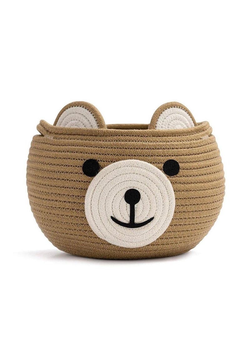 Wisdom Decor Cute Baby Bear Cotton Rope Basket Woven Storage Basket Baby Laundry Basket Nursery Organizers and Storage Baby Hamper Kids Basket Toy Bin Baby Gift Basket Medium Brown