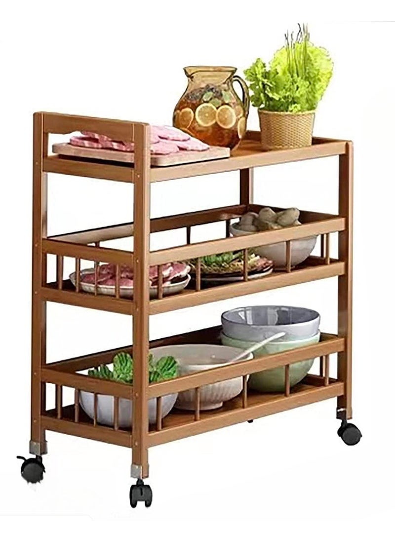 Matiko 3 Tier Rolling Cart Storage Organizer Bamboo Rolling Utility Cart with Wheels Esthetician Craft Art Cart with Pegboard Carts for Baby Nursery Diaper Kitchen Bathroom