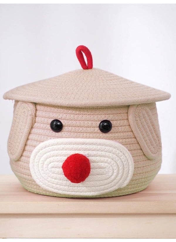 Harbell Home Cute Baby Bear Handmade Jute Cotton Thread Rope Basket Woven Storage Basket With Cap Nursery Organizers And StorageKids Basket Toy Bin Baby Gift Basket Cream
