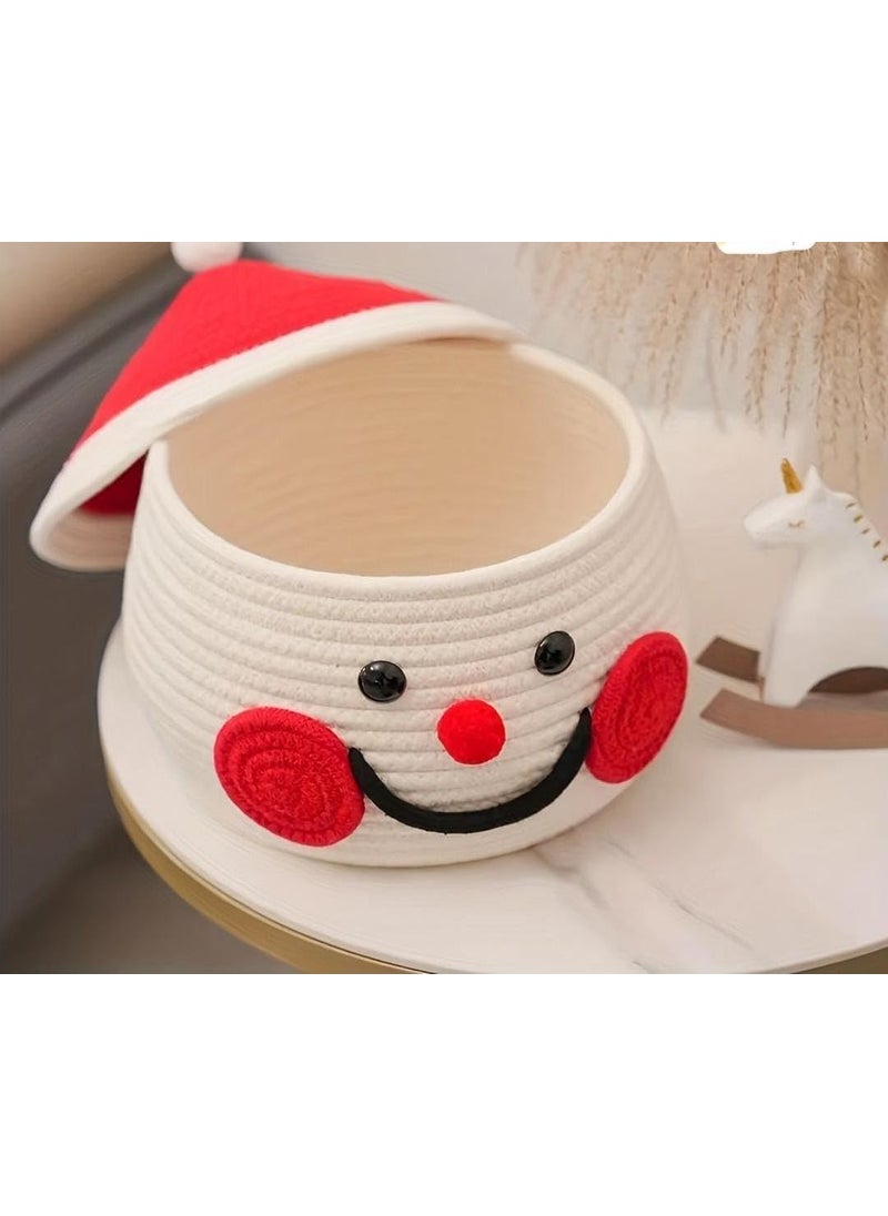Harbell Home Cute Santa Handmade Jute Cotton Thread Rope Basket Woven Storage Basket With Cap Nursery Organizers And StorageKids Basket Toy Bin Baby Gift Basket