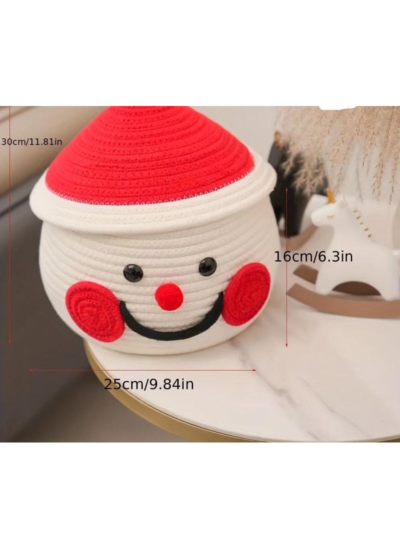 Harbell Home Cute Santa Handmade Jute Cotton Thread Rope Basket Woven Storage Basket With Cap Nursery Organizers And StorageKids Basket Toy Bin Baby Gift Basket
