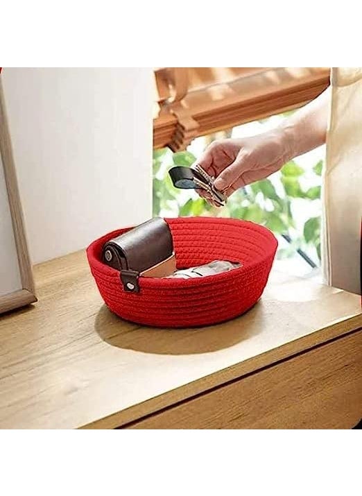 Wisdom Decor small box mini rope paper storage cotton basket laundry bag hamper baby nursery tray bucket organizer set of 3 for kids toys fruits living room kitchen office set shelfs Red