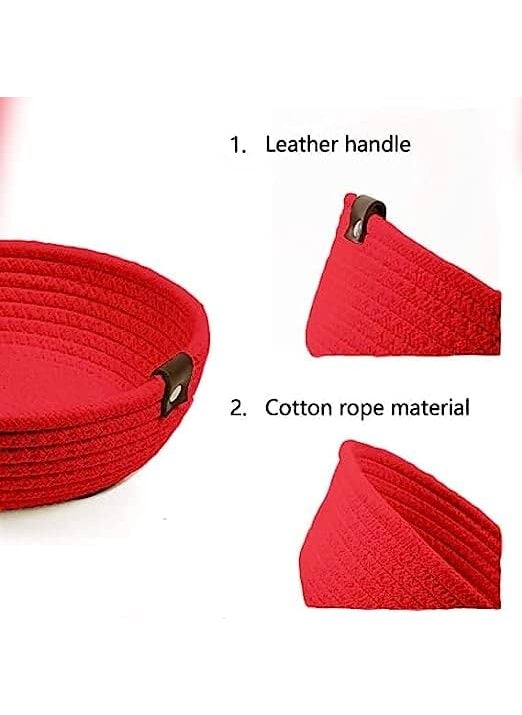 Wisdom Decor small box mini rope paper storage cotton basket laundry bag hamper baby nursery tray bucket organizer set of 3 for kids toys fruits living room kitchen office set shelfs Red