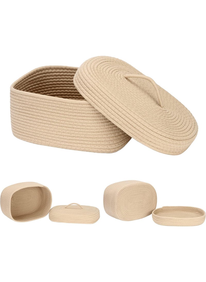 Beautiful Hommies Cotton Rope Storage Basket with Lid Lidded Woven Storage Bin Nursery Storage Container Diaper Caddy Baby Shower Basket Box Organizer BEIGE MediumOval