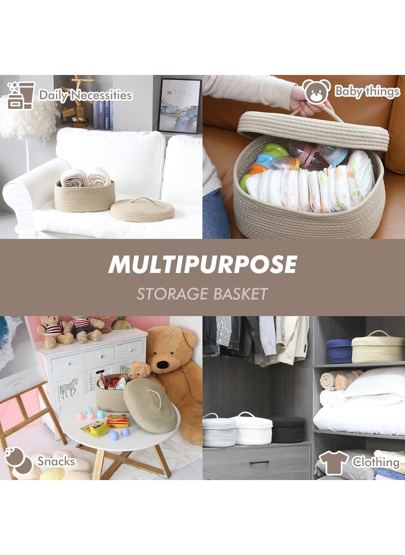 Beautiful Hommies Cotton Rope Storage Basket with Lid Lidded Woven Storage Bin Nursery Storage Container Diaper Caddy Baby Shower Basket Box Organizer BEIGE MediumOval