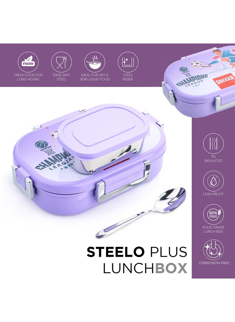 Jony Insulated Steel Lunch Box with 2 containers for Kids School Children and Office 750250ml Purple 1 Set