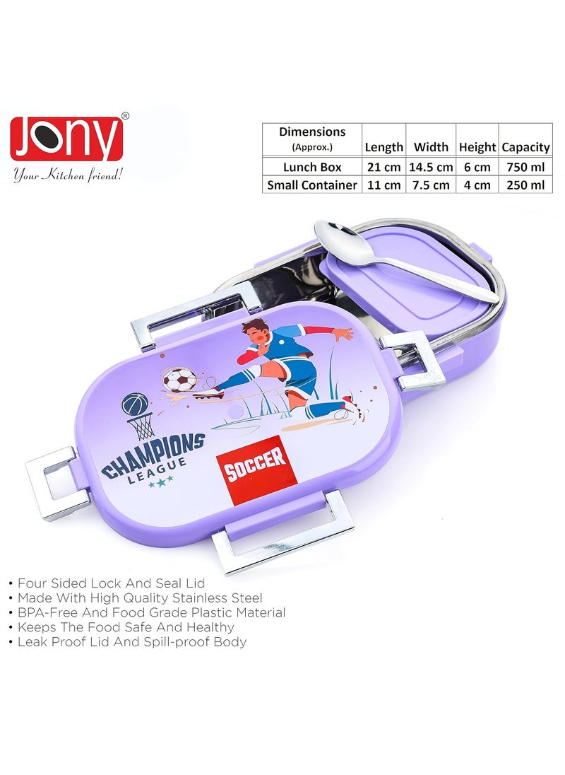 Jony Insulated Steel Lunch Box with 2 containers for Kids School Children and Office 750250ml Purple 1 Set
