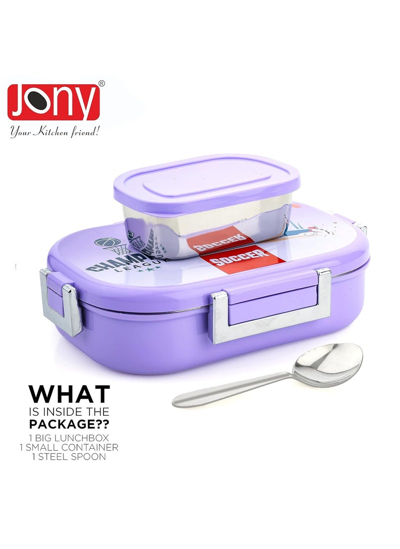 Jony Insulated Steel Lunch Box with 2 containers for Kids School Children and Office 750250ml Purple 1 Set