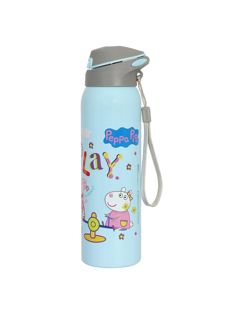 Youp Stainless Steel Blue Color Peppa Pig Theme Kids Insulated Double Wall Sipper Bottle GOOGLIE 500 ml