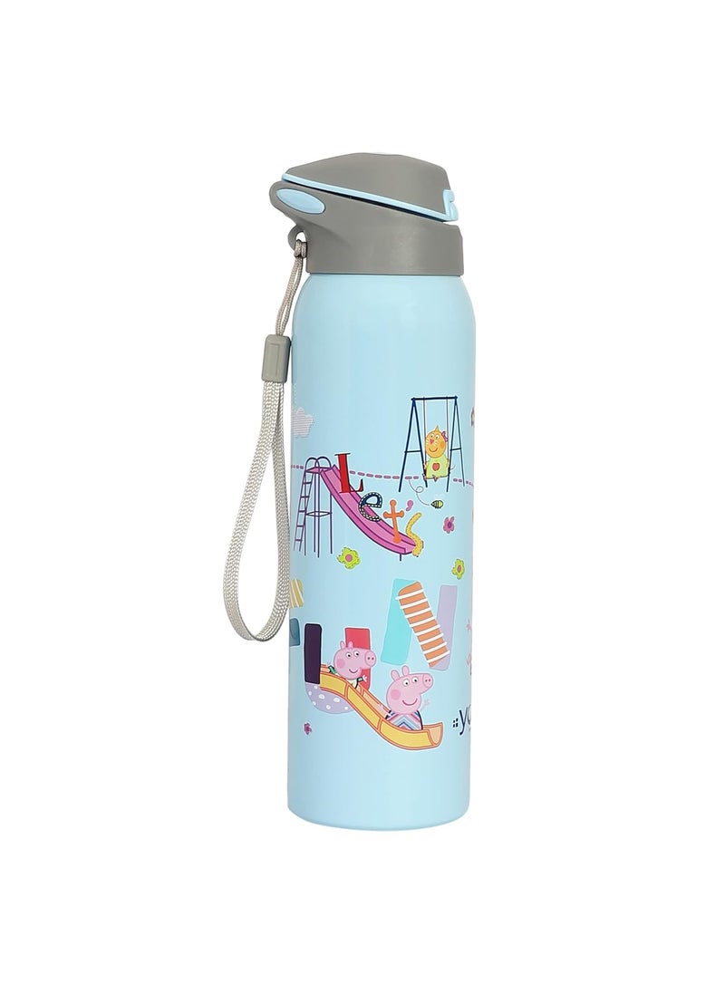 Youp Stainless Steel Blue Color Peppa Pig Theme Kids Insulated Double Wall Sipper Bottle GOOGLIE 500 ml