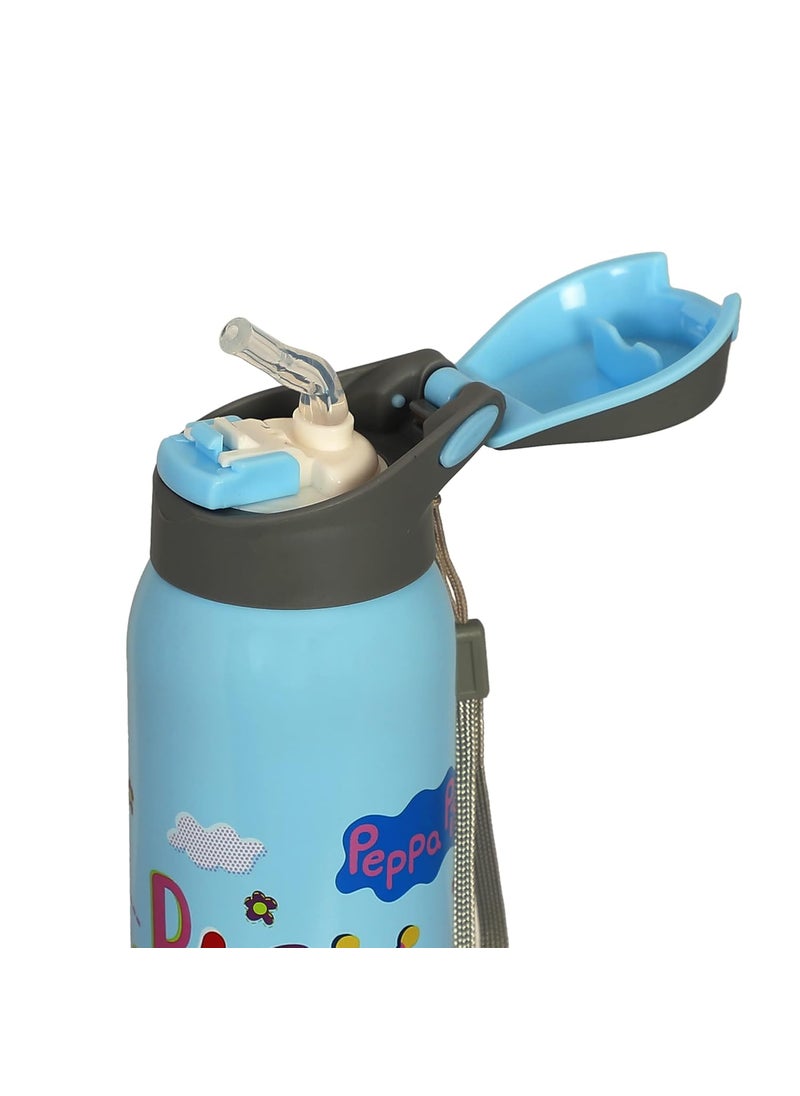 Youp Stainless Steel Blue Color Peppa Pig Theme Kids Insulated Double Wall Sipper Bottle GOOGLIE 500 ml