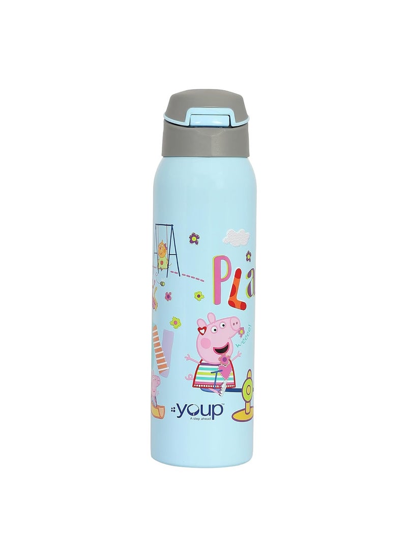 Youp Stainless Steel Blue Color Peppa Pig Theme Kids Insulated Double Wall Sipper Bottle GOOGLIE 500 ml
