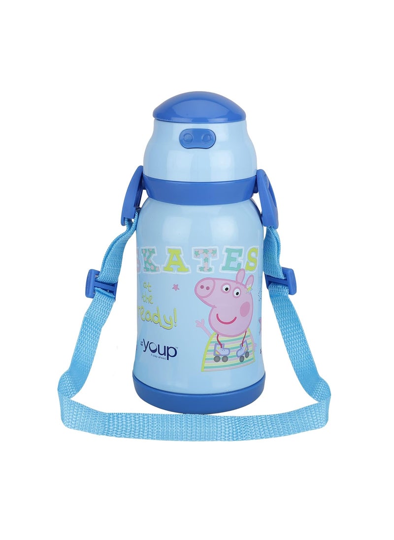 Youp Stainless Steel Blue Color Peppa Pig Kids Insulated Double Wall Sipper Bottle Chase 450ml