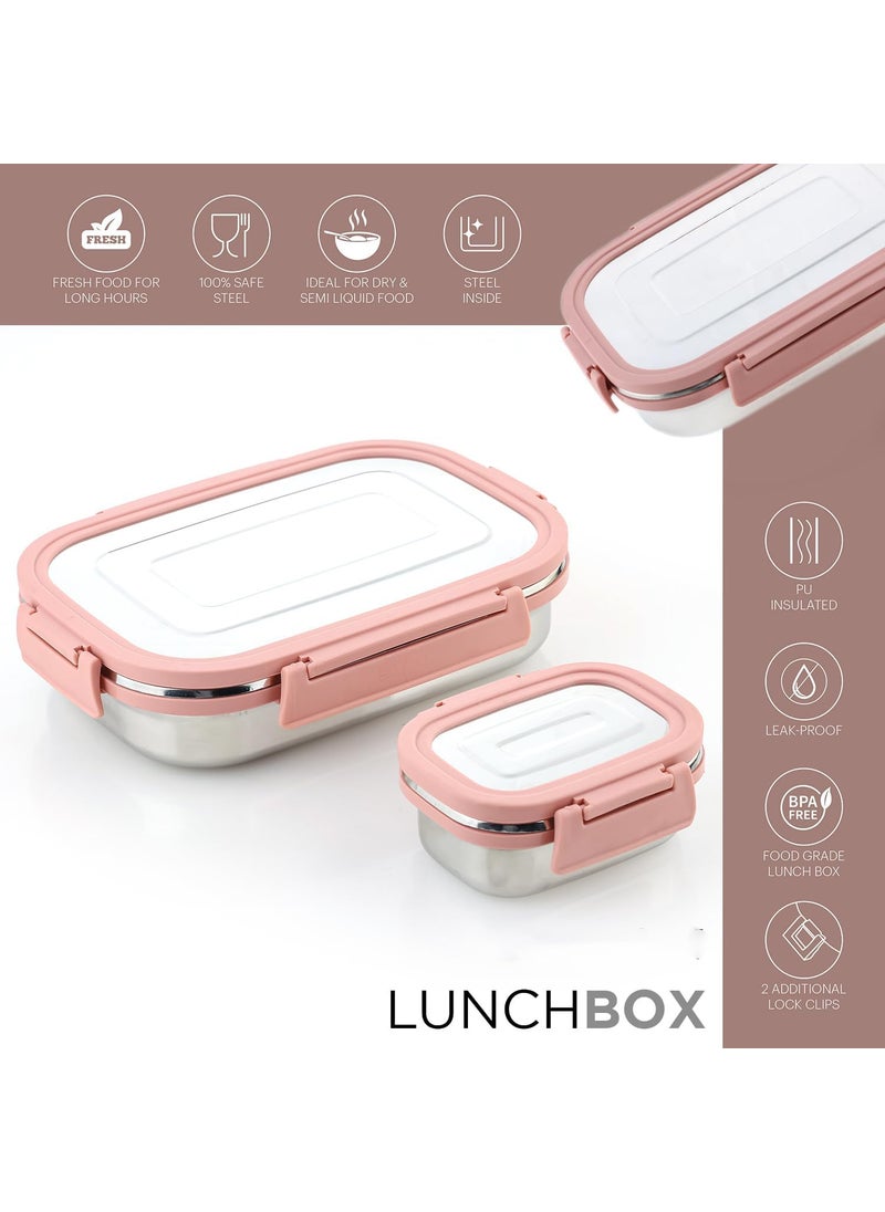 BoldBlossom Stainless Steel Lunch Box Set with Water Bottle Pink Food Containers with LeakProof Lids Blue Insulated Water Bottle Combo Sets BPA Free Tiffin Set with Nice BottleMulticolor