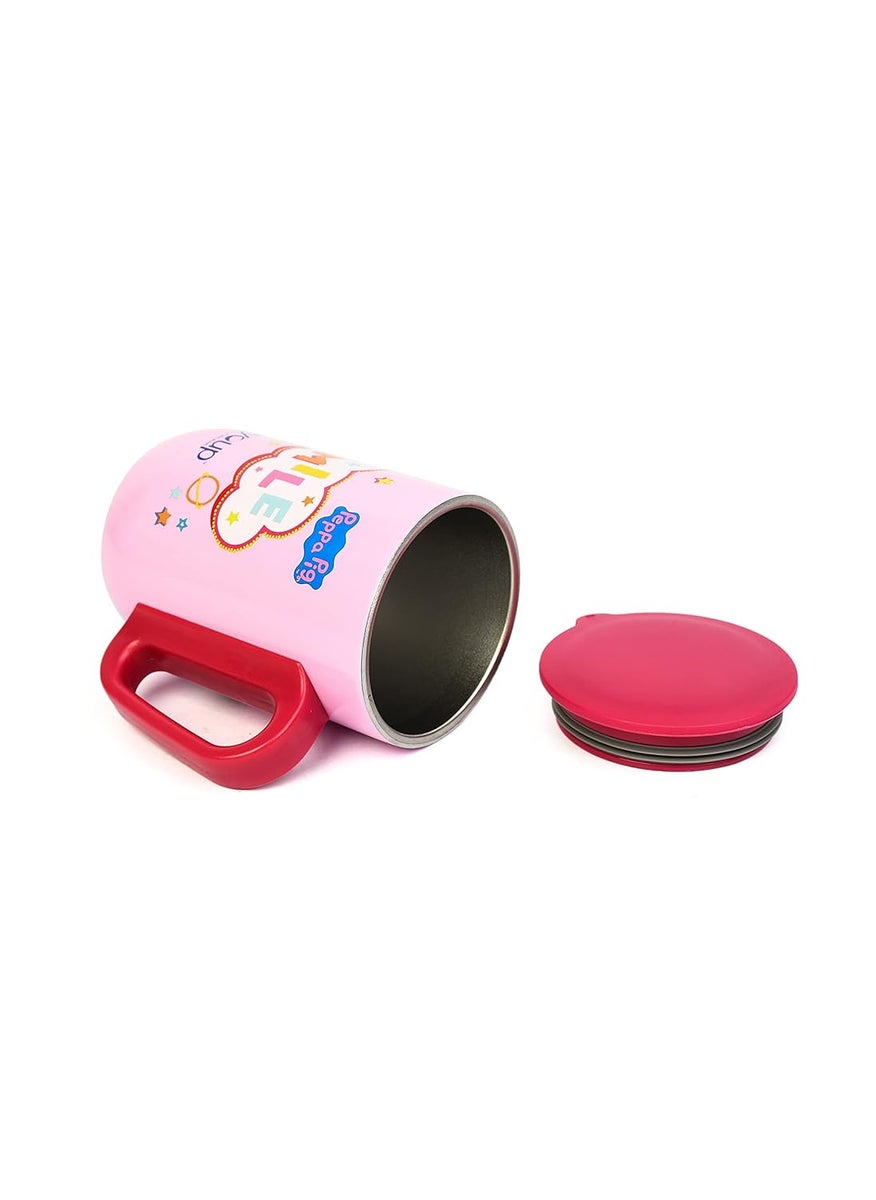 YOUP Stainless Steel Pink Color Peppa Pig Smile Kids Insulated Mug with Cap 320 ml