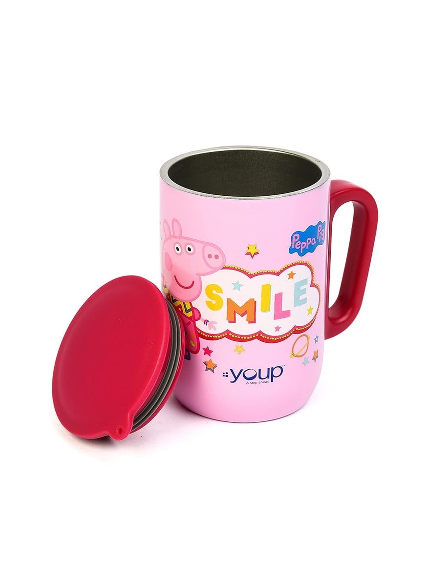 YOUP Stainless Steel Pink Color Peppa Pig Smile Kids Insulated Mug with Cap 320 ml