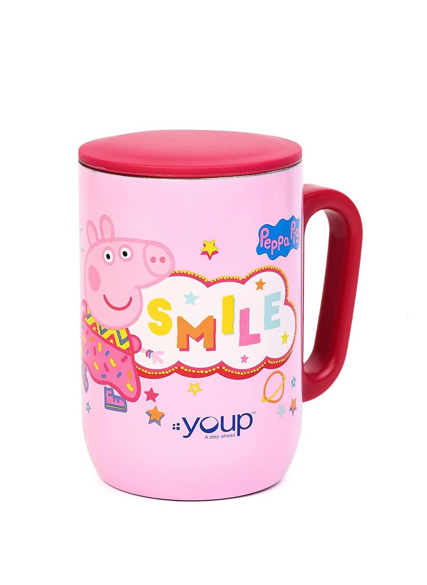 YOUP Stainless Steel Pink Color Peppa Pig Smile Kids Insulated Mug with Cap 320 ml