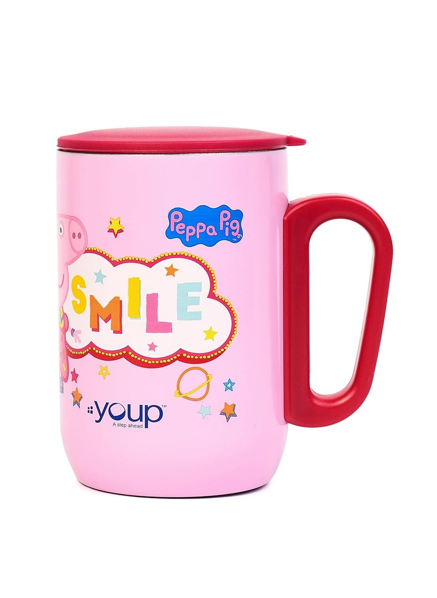YOUP Stainless Steel Pink Color Peppa Pig Smile Kids Insulated Mug with Cap 320 ml