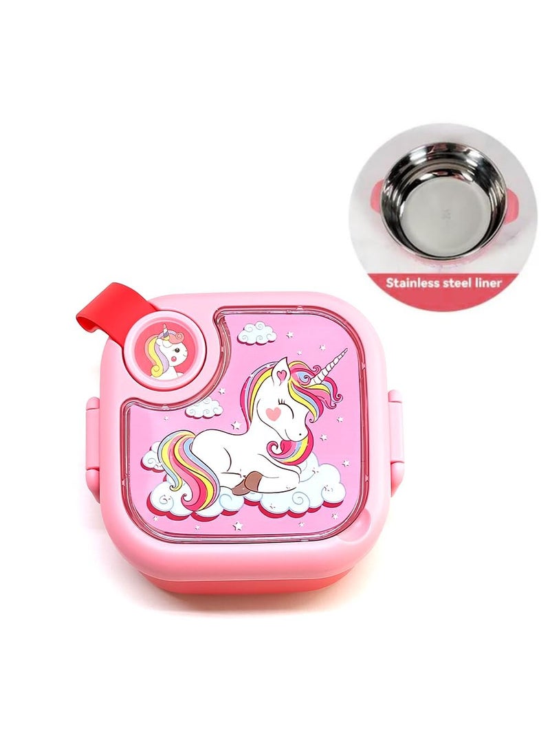 FATFISH Unicorn Stainless Steel Lunch Box for Kids 500 ml AirTight Insulated Snack Box with Spoon SS304 Tiffin Box for School LeakProof Lunch Box for Dry Foods