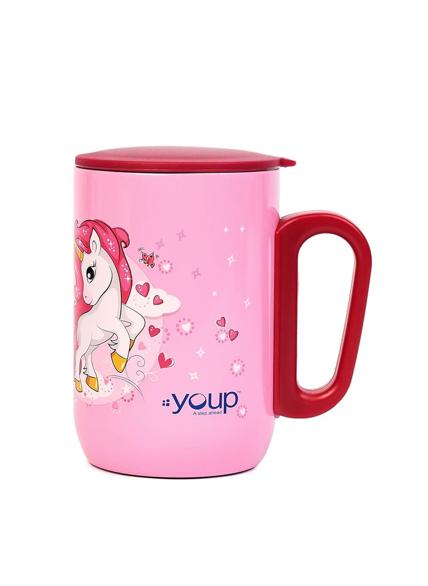 YOUP Stainless Steel Pink Color Unicorn Your Unicorn has Arrived Kids Insulated Mug with Cap 320 ml