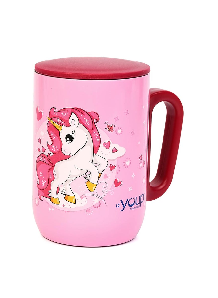 YOUP Stainless Steel Pink Color Unicorn Your Unicorn has Arrived Kids Insulated Mug with Cap 320 ml