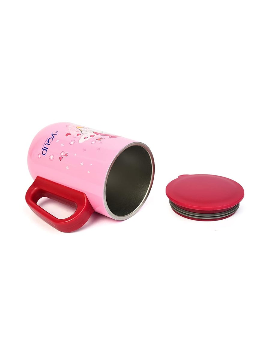 YOUP Stainless Steel Pink Color Unicorn Your Unicorn has Arrived Kids Insulated Mug with Cap 320 ml