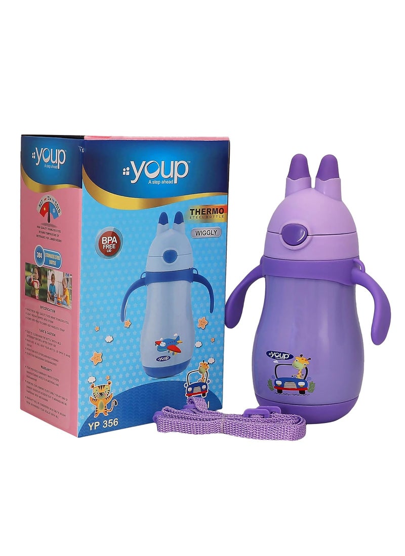 Youp Stainless steel purple color kids Insulated Double Wall sipper bottlewith handle WIGGLY 350 ml