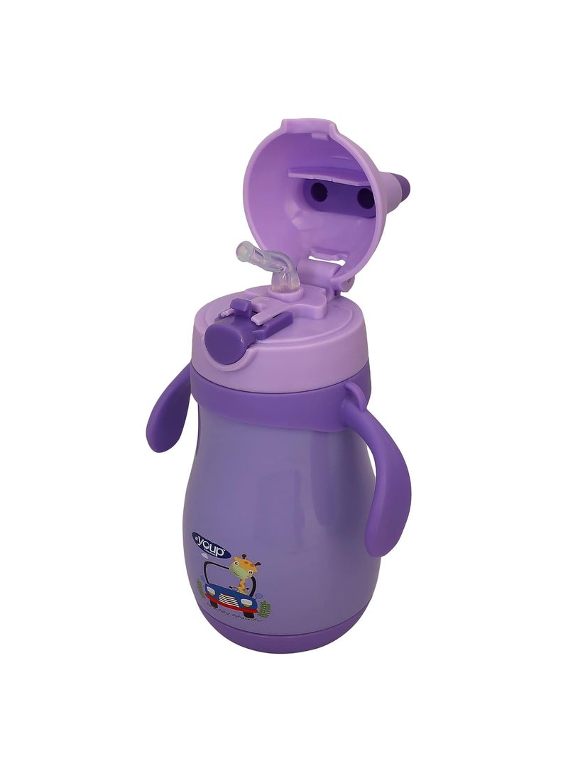 Youp Stainless steel purple color kids Insulated Double Wall sipper bottlewith handle WIGGLY 350 ml