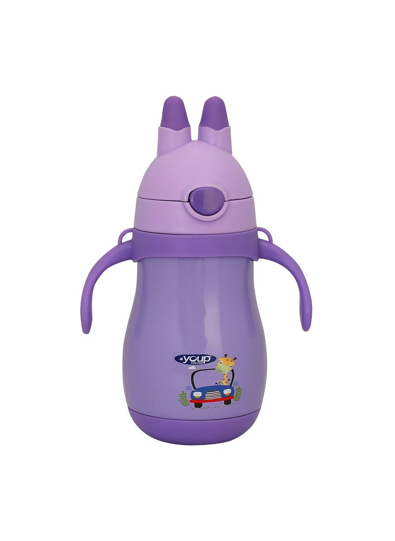 Youp Stainless steel purple color kids Insulated Double Wall sipper bottlewith handle WIGGLY 350 ml