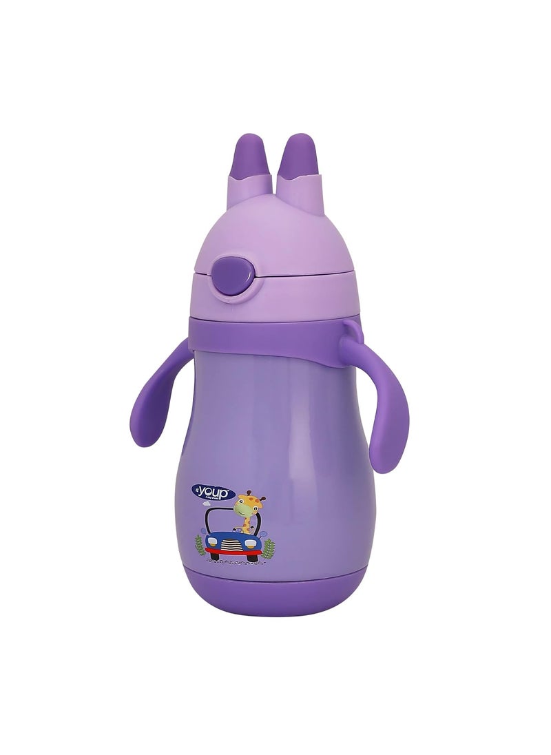 Youp Stainless steel purple color kids Insulated Double Wall sipper bottlewith handle WIGGLY 350 ml