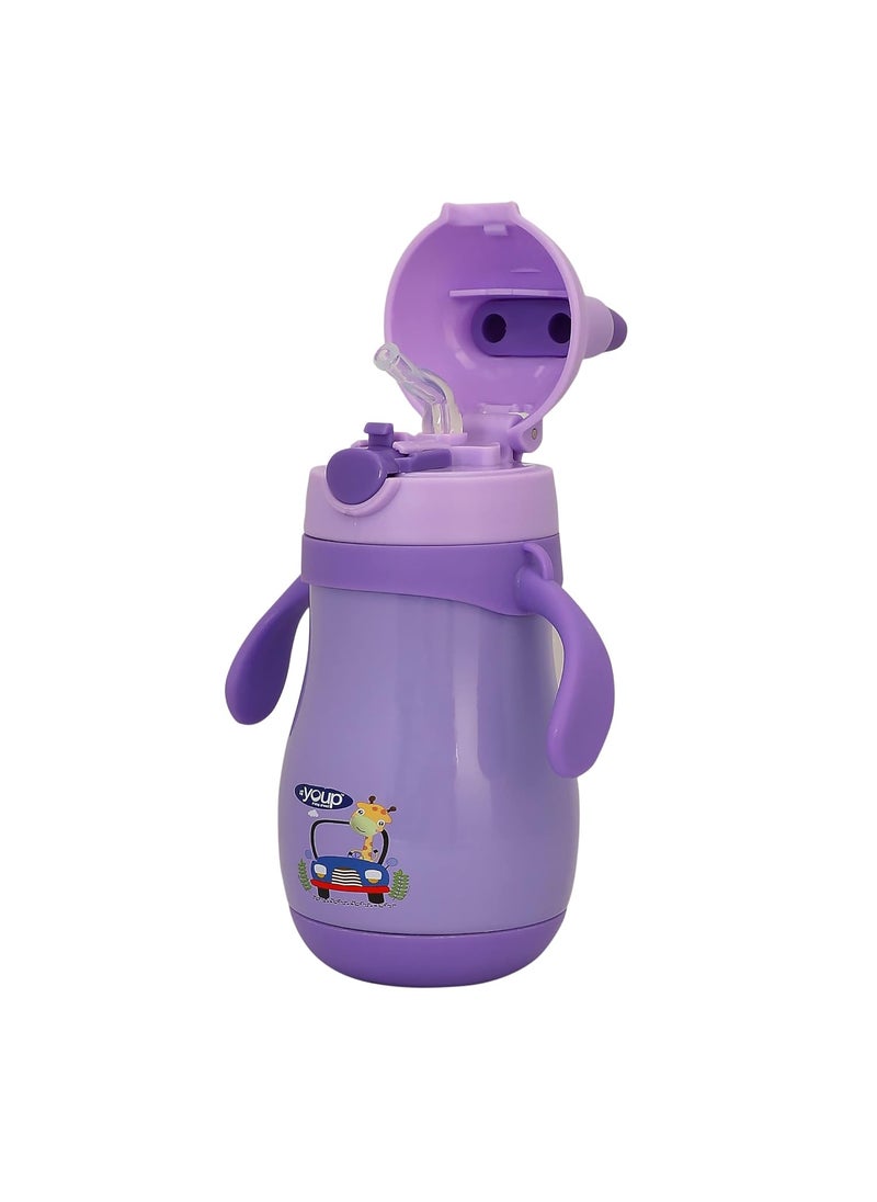 Youp Stainless steel purple color kids Insulated Double Wall sipper bottlewith handle WIGGLY 350 ml