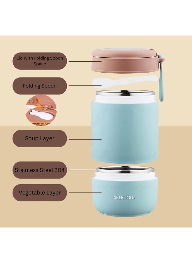 Bhaguji Ready to Go Lunch Pot Practical Cereal Cup and Container LeakProof Yogurt to Go Cup with Spoon Suitable for Refrigerator and Dishwasher Work School 730ML Blue