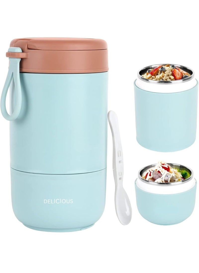 Bhaguji Ready to Go Lunch Pot Practical Cereal Cup and Container LeakProof Yogurt to Go Cup with Spoon Suitable for Refrigerator and Dishwasher Work School 730ML Blue